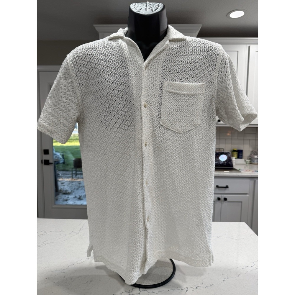 Goodfellow White Button Down Knit Shirt Short Sleeve Mens Size Small
